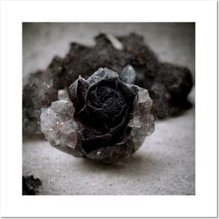 Black Druzy Quartz Rose Floral Flower Posters and Art